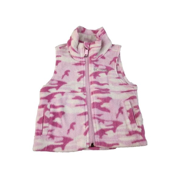 Columbia Baby Girls 12M Pink Camouflage Zip Up Fleece Vest - Picture 1 of 6